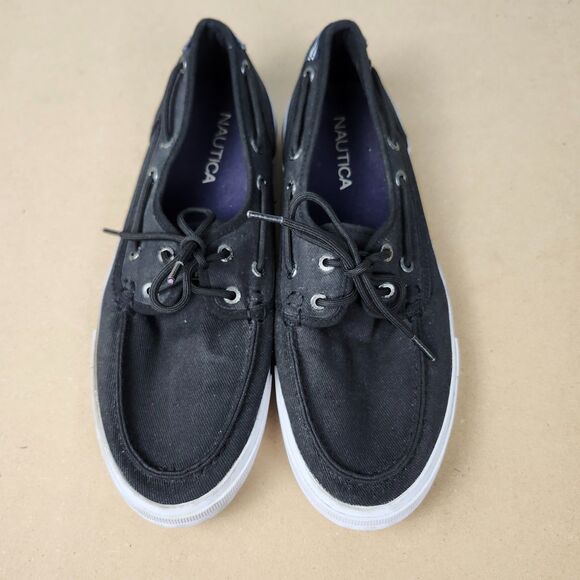 Nautica Boat Shoes – 9.5M Black Canvas Spinnaker II Slip-On Casual Preppy - Picture 1 of 9